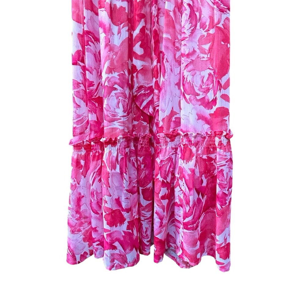 Calvin Klein Pink Floral Tiered Maxi Ruffle Dress w/belt Size 12 - Picture 6 of 10